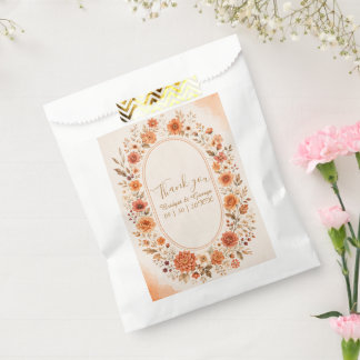 Bold Orange Floral Wreath Wedding Favour Bags