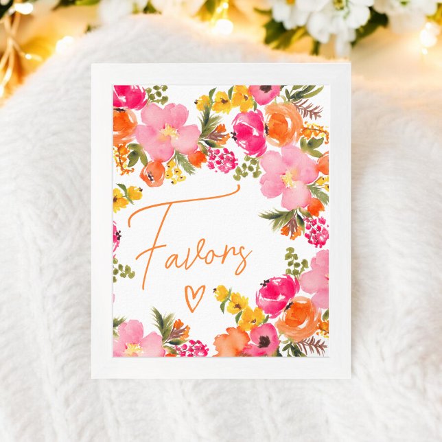 Bold Orange flowers script favours bridal shower  Poster (Bold Orange flowers script favors bridal shower Poster)