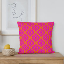 Bold Orange Hot Pink Summer Ikat Ogee Art Pattern