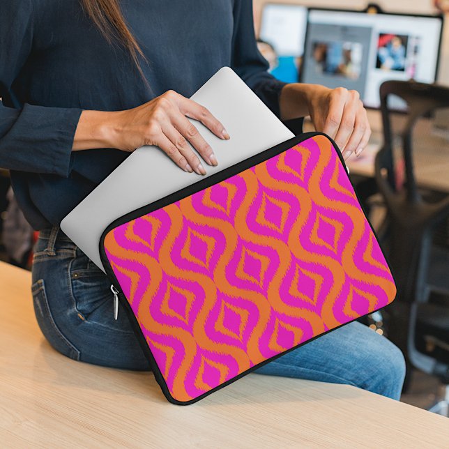 Bold Orange Hot Pink Summer Ikat Ogee Art Pattern Laptop Sleeve (Creator Uploaded)