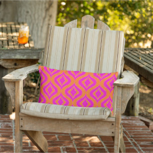 Bold Orange Hot Pink Summer Ikat Ogee Art Pattern Lumbar Cushion