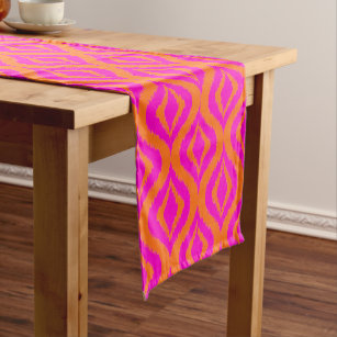 Bold Orange Hot Pink Summer Ikat Ogee Art Pattern Short Table Runner
