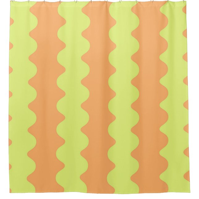 Bold Orange Lime Wavy Stripe Modern Bathroom Decor Shower Curtain (Front)