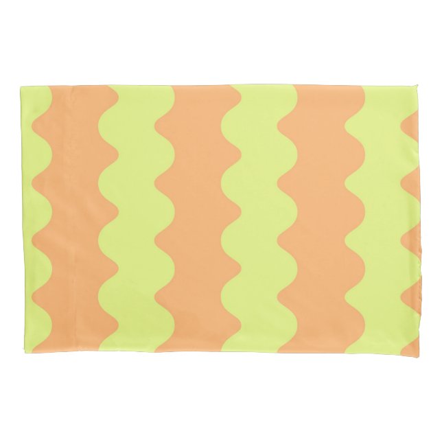 Bold Orange Lime Wavy Stripe Modern Bedding Accent Pillowcase (Front)
