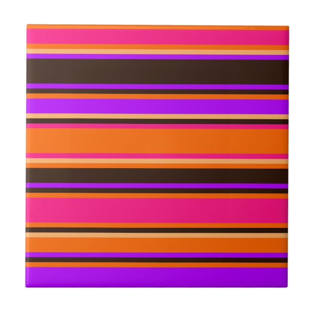 Bold Orange, Magenta, & Purple Striped Tile (Front)