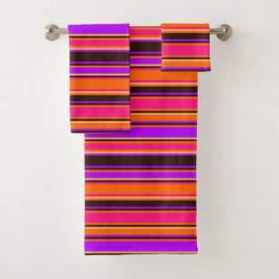 Bold Orange, Magenta, & Purple Striped Towel Set