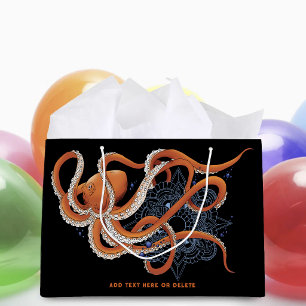 Bold Orange Mesmerising Octopus Mandala Large Gift Bag