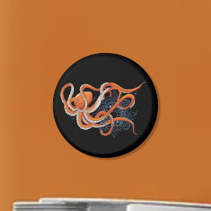Bold Orange Mesmerising Octopus Mandala Magnet