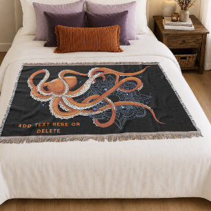 Bold Orange Mesmerising Octopus Mandala Throw Blanket