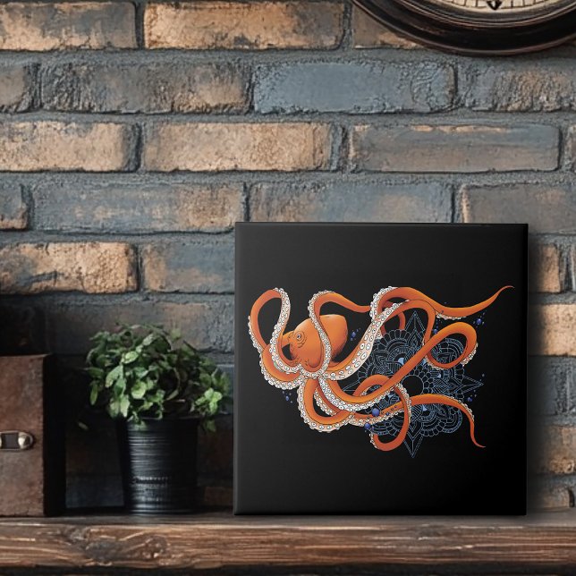 Bold Orange Mesmerising Octopus Mandala  Tile (Creator Uploaded)