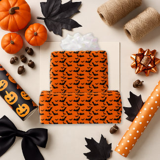 Bold Orange Minimal Bat Halloween Wrapping Paper