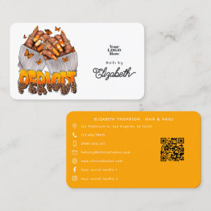 Bold Orange Periodt African American Nail Salon Business Card