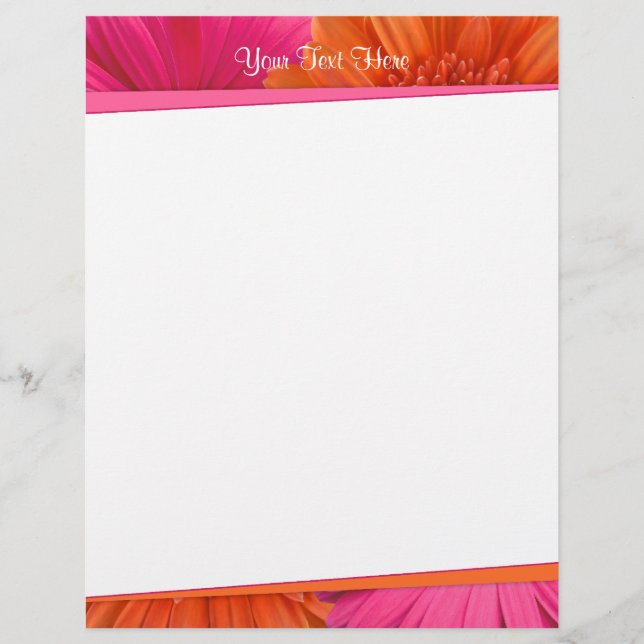 Bold Orange Pink Gerbera Daisy Letterhead (Front)
