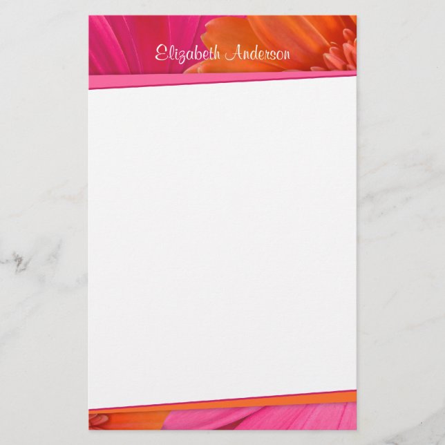 Bold Orange Pink Gerbera Daisy Stationery (Front)
