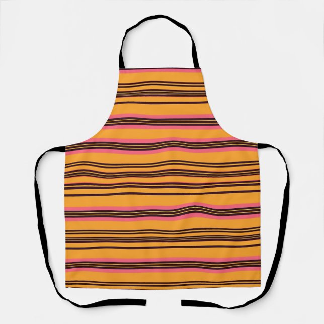 Bold Orange Pink Horizontal Stripe Pattern Apron (Front)