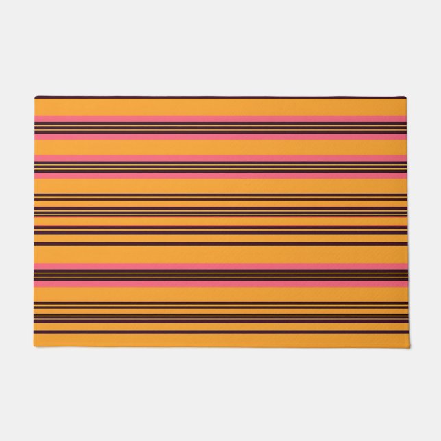 Bold Orange Pink Horizontal Stripe Pattern Doormat (Front)