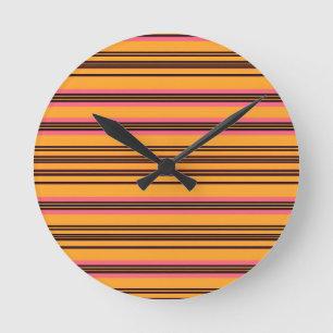 Bold Orange Pink Horizontal Stripe Pattern Round Clock