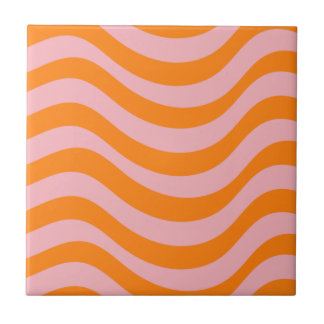 Bold Orange Pink Wavy Stripes Y2K Retro Tile