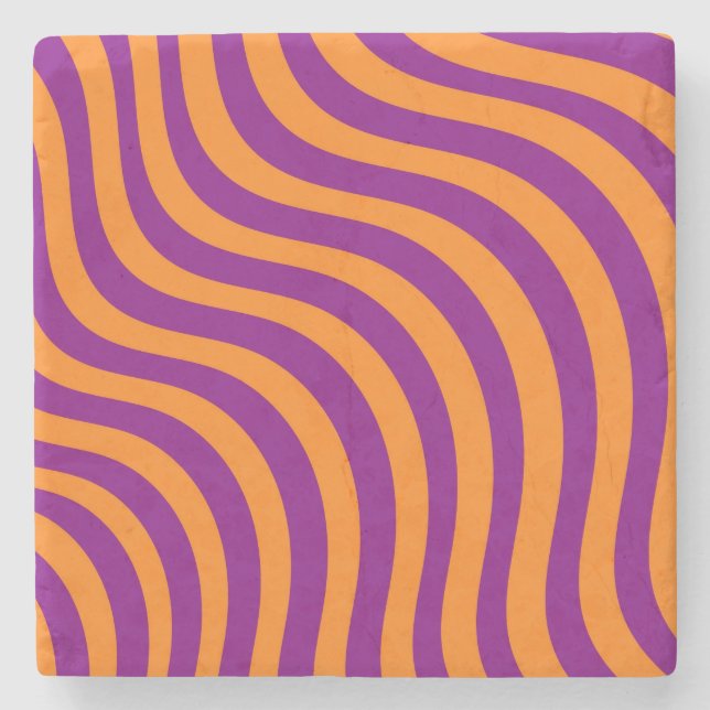 Bold Orange Purple Zebra Stripe Spring Summer  Stone Coaster (Front)