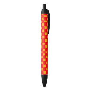 Bold Orange Red Chequered Chequerboard Pattern Black Ink Pen