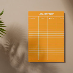 Bold Orange Retro Groovy Grocery List Notepad