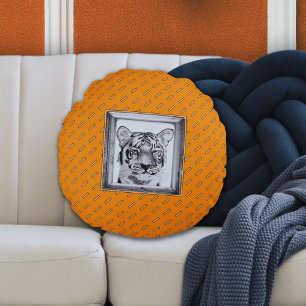 Bold Orange Tiger Spirit Animal Round Cushion
