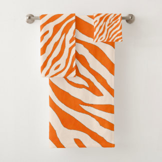 Bold Orange Tiger Stripe Pattern Bath Towel Set