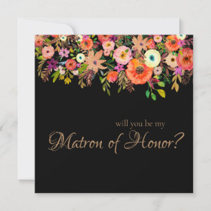 Bold Orange Watercolor Matron of Honour Invitation