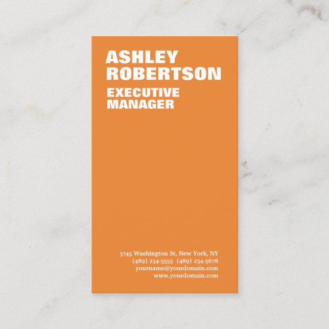 Bold Orange White Modern Professional Minimalist Business Card (Front)