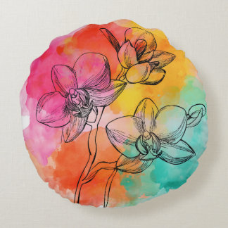 Bold Orchid Bloom Round Pillow