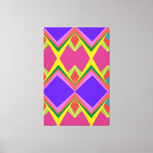 Bold Orchid & Gold Abstract Retro Geometric Art Canvas Print (Front)