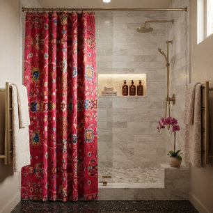 Bold Oriental Rug Vibrant Hot Pink Jewel-Toned Shower Curtain