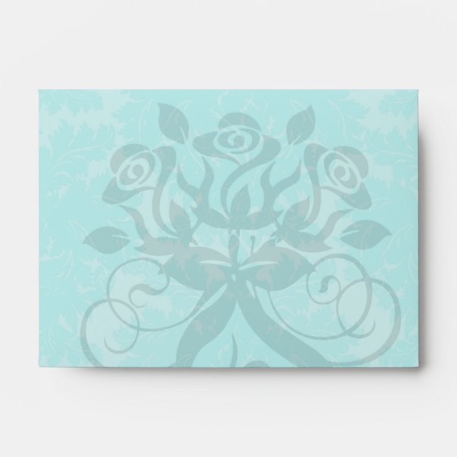 bold ornate aqua aquamarine blue damask pattern envelope (Front)