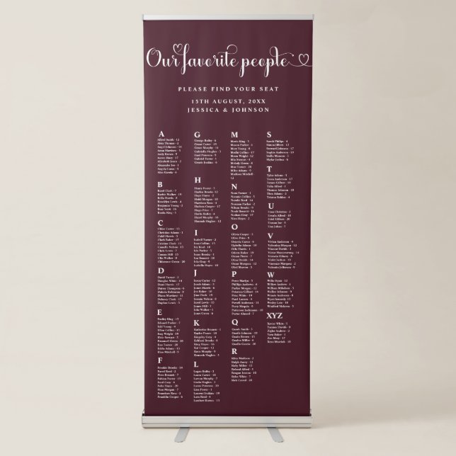 Bold Our Favourite People Wedding Seating Chart  Retractable Banner (Front)