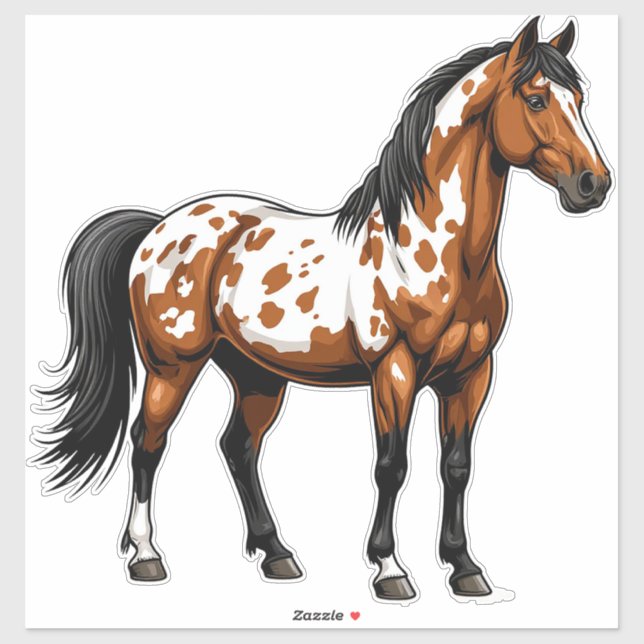 Bold Paint Horse Standing In Grassy Field (Sheet)