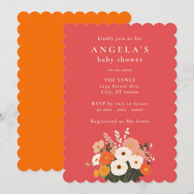 Bold Painted Floral Bouquet Baby Shower Invitation (Front/Back)