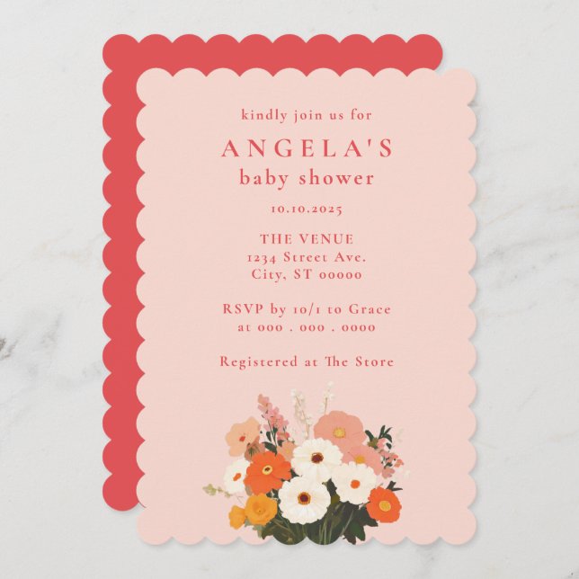 Bold Painted Floral Bouquet Baby Shower Invitation (Front/Back)