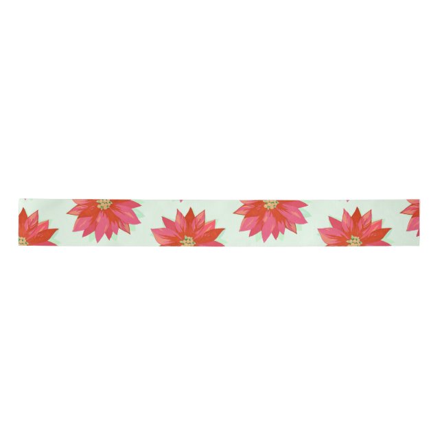 Bold, painted poinsettia Christmas/holiday design Satin Ribbon (Front)