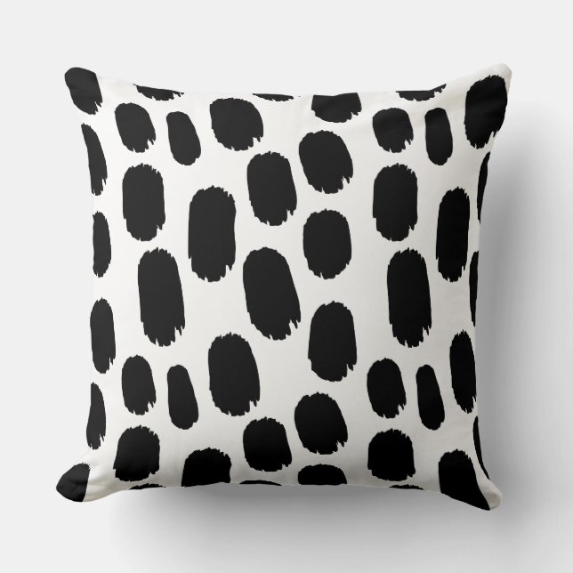 Bold Painted Spots - Black on White Cushion (Front)
