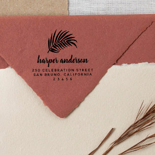 Bold Palm Leaf & Brush Script Name Return Address Self-inking Stamp