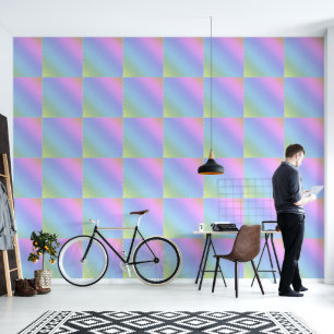 Bold Pastel Rainbow Gradient Square Pattern Wallpaper