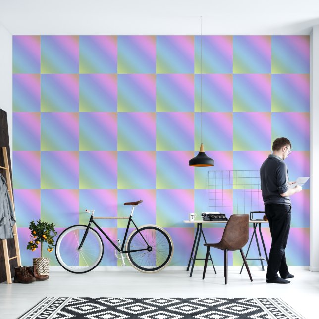 Bold Pastel Rainbow Gradient Square Pattern Wallpaper (Living Room)