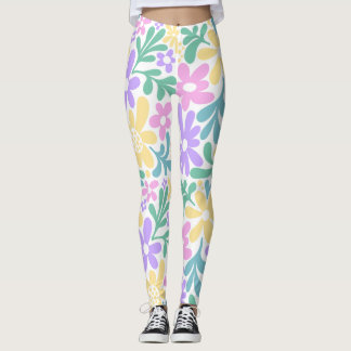 Bold Pastel Retro Floral Leggings