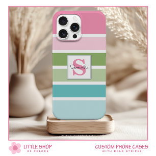 Bold Pastel Stripes Monogrammed iPhone 11 Case