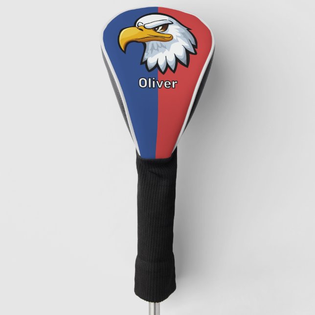 Bold Patriotic Cartoon Eagle Personalised Golf Head Cover (Front)