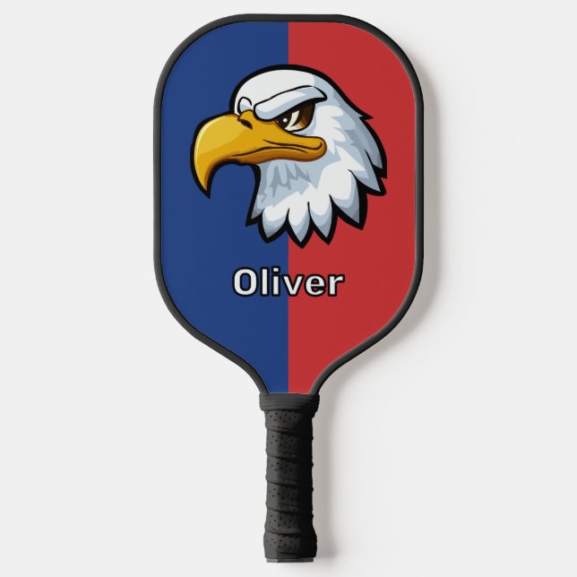 Bold Patriotic Cartoon Eagle Personalised Pickleball Paddle (Front)