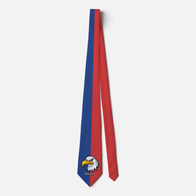 Bold Patriotic Cartoon Eagle Personalised Tie (Front)