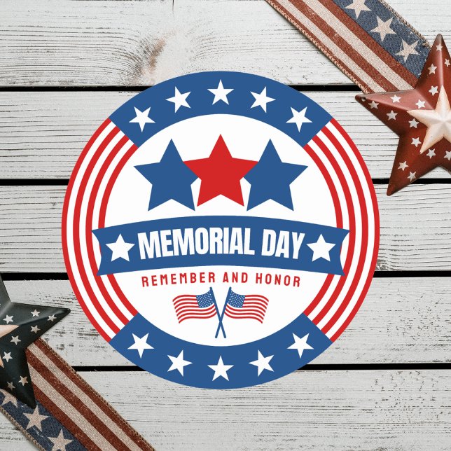 Bold Patriotic Memorial Day Classic Round Sticker (Creator Uploaded)