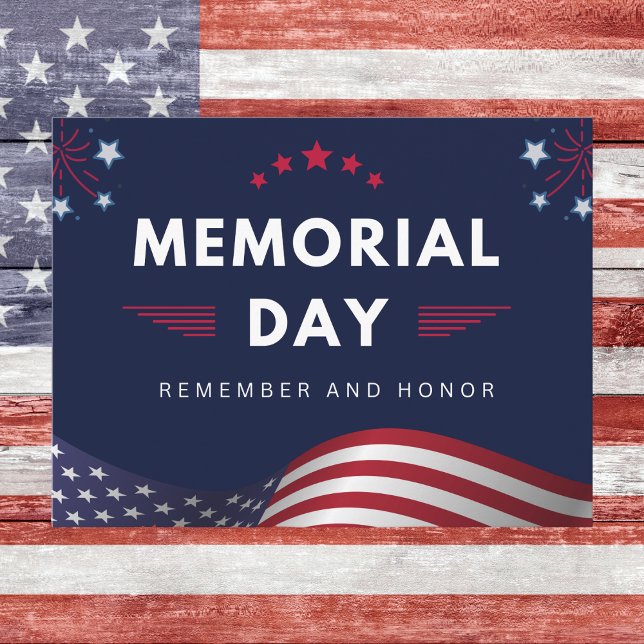 Bold Patriotic Memorial Day with Fireworks Postcard (Creator Uploaded)