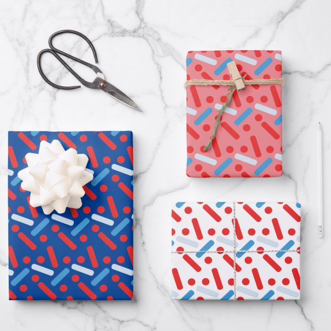 Bold Patriotic Stars Sprinkles Wrapping Paper Sheet (Front)